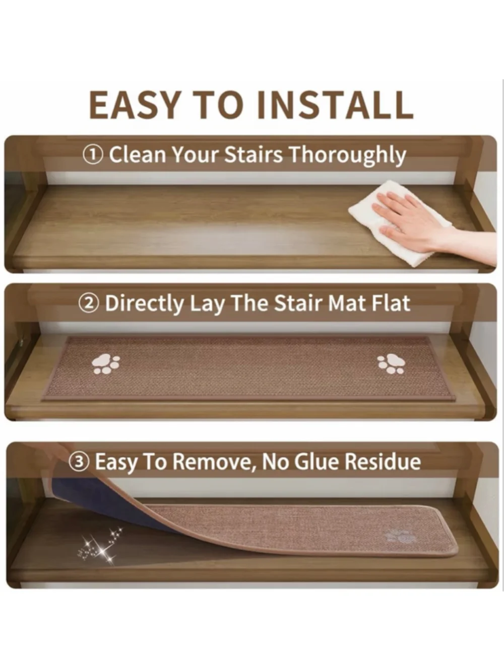 NEW Stair Treads Non Slip Indoor 15PCS Rubber Backing Stair Runner Rugs